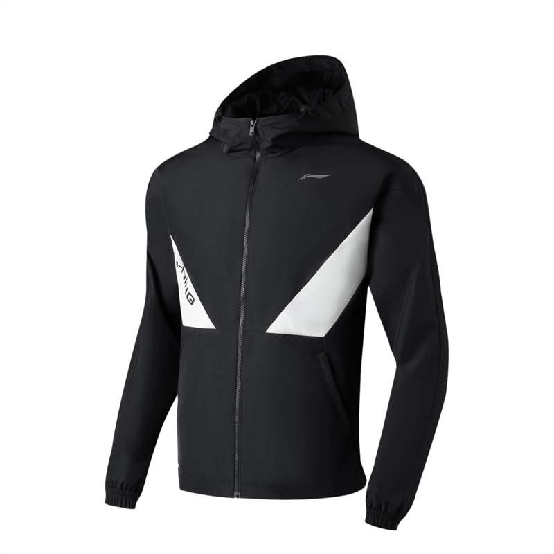 李宁健身男子连帽防泼水运动风衣