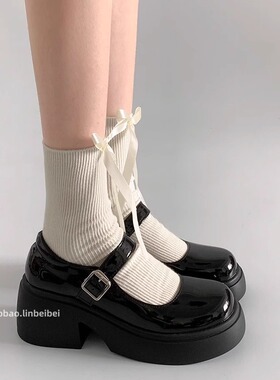 林北北厚底高跟玛丽珍小皮鞋女黑色百搭法式春秋季配裙子浅口单鞋