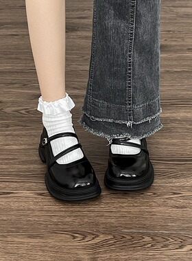 林北北圆头女鞋百搭小皮鞋女复古黑色法式玛丽珍鞋增高单鞋jk鞋子