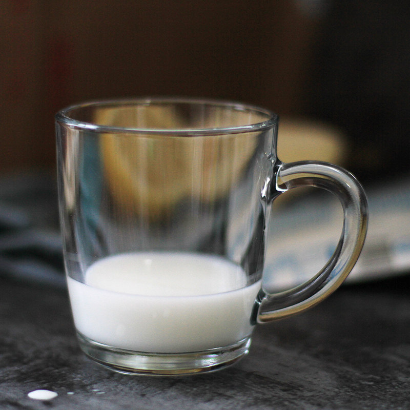 【2只】进口无铅钢化透明玻璃牛奶杯微波炉咖啡杯把杯水杯340ml