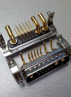 黑色混装大电流D-SUB13W3重载连接器 10+3芯90度公头电源弯针公座