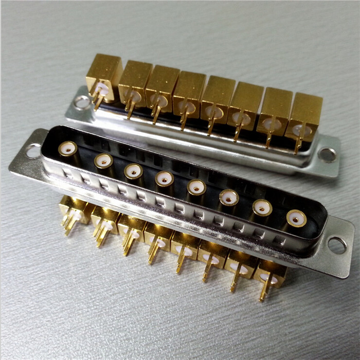 弱磁dsub信号同轴弯脚公座8W8连接器d型射频公头8芯50欧姆接插件