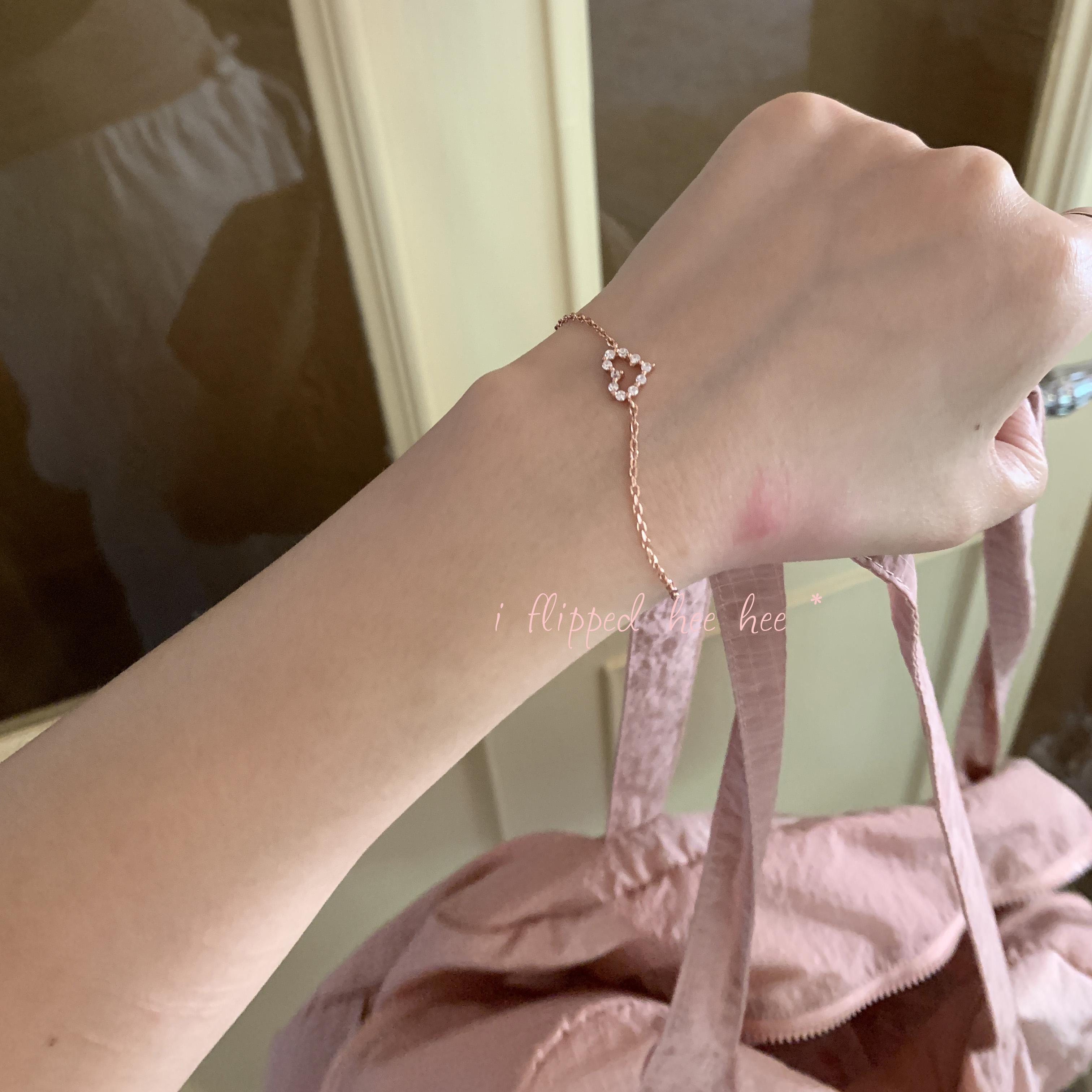 iFHHee 定制ageth*e 小众通体s925 玫瑰金桃心闪闪手链