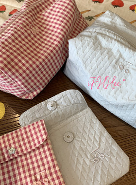 iFHHee  软乎乎100%棉 樱桃刺绣化妆包 收纳包