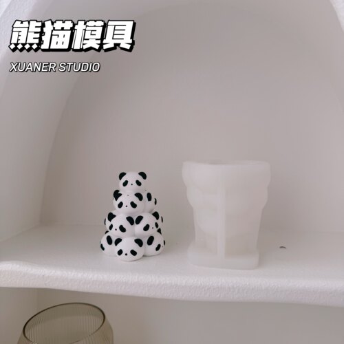 璇儿手作香薰石膏熊猫叠叠模具蜡烛石膏烘焙滴胶模具