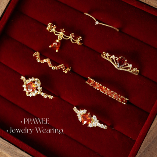 馥郁瑰红|新年红色蕾丝锆石开口戒指女轻奢高级感水滴流苏指环