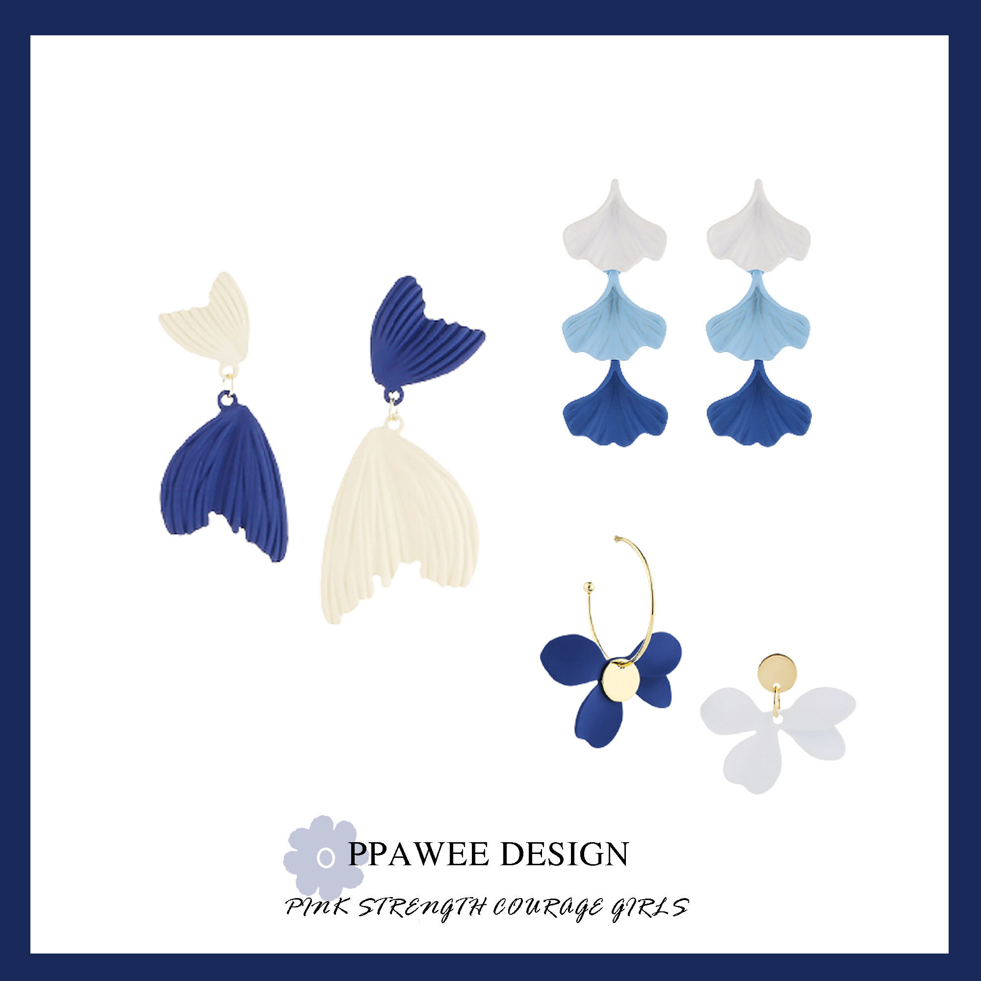 海边度假风不对称耳饰女长款克莱因蓝耳钉夸张耳环新款无耳洞耳夹