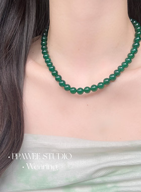 PPAWEE｜绿玉髓串珠项链女天然绿色玛瑙国风锁骨链长款新中式复古