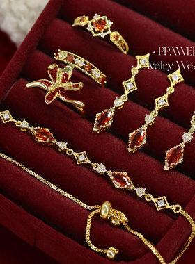 红缎佳人|红色鸢尾花锆石开口戒指女轻奢高级感花朵指环小众设计