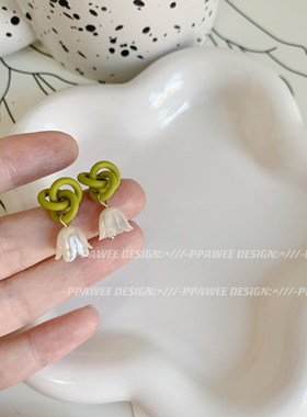 S925银超仙春日森系绿色花朵耳环女气质耳饰高级感小清新绝美耳夹