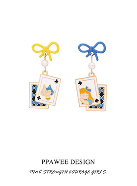 新款不对称气质耳环韩国撞色趣味珍珠耳饰蝴蝶结可爱耳钉小众耳夹