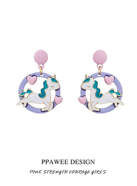 梦幻独角兽泡泡耳钉银可爱紫色爱心耳饰2026新款爆款少女卡通耳环