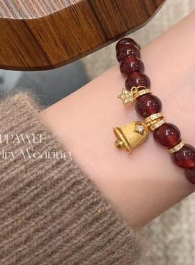 红枫铃|定制通体银天然橙红石榴石铃铛手链水晶串珠本命蛇年手饰