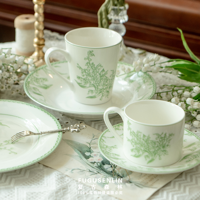 复古森林清新自然咖啡杯碟