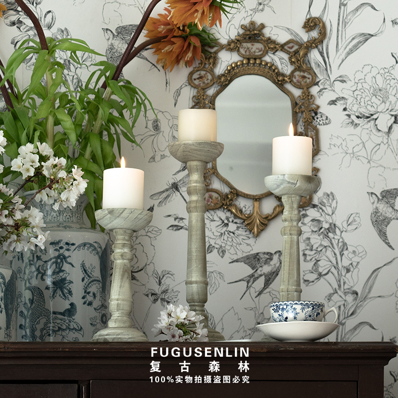 复古森林森系天然木纹木制烛台