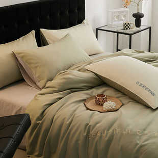 K姐轻奢高级感100全棉简约四件套2024新款纯棉床单被罩床上用品三