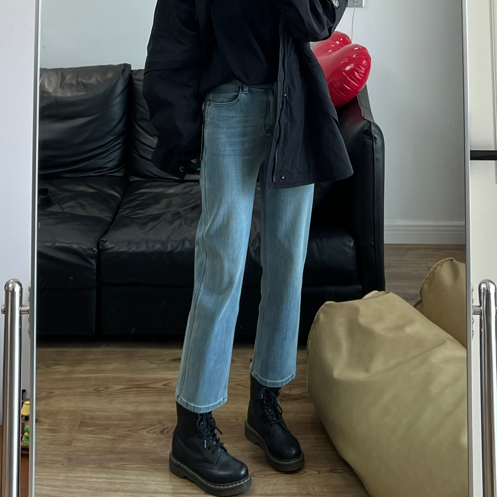万向弹莱卡高腰修身九分烟管裤女休闲通勤水洗浅蓝小直筒牛仔裤秋