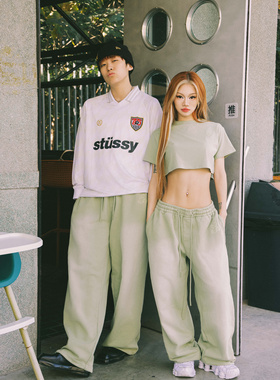 HoneYmoon原创美式街舞运动宽松牛油果绿褪色卫裤荭荭驴子同款