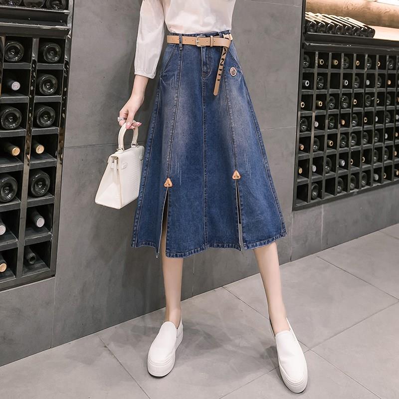 2019新款开叉中长款牛仔半身裙春夏季女a字大摆高腰大码伞裙。|ruв категории Женская одежда, юбка - от Buy2taobao.com для оказания профессиональной услуги покупки агента Taobao