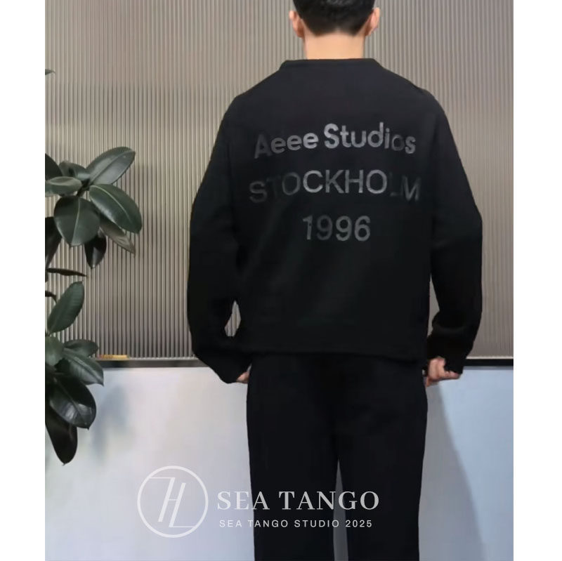 【放心拍】25FW高级时尚后背印花微标毛衣慵懒宽松羊毛针织衫上衣