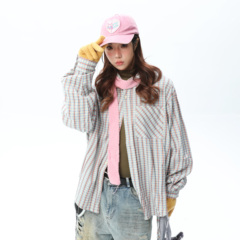 XONLIFE 格纹连帽衬衫韩系风抽绳设计感宽松复古慵懒女上衣秋新款