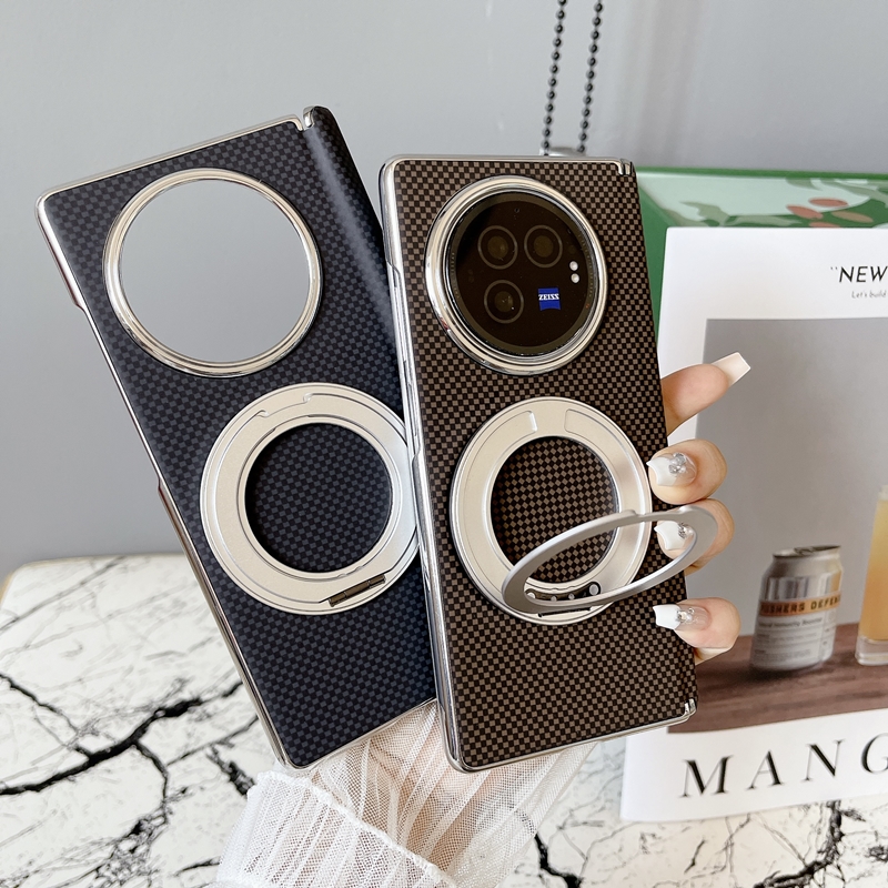 适用VivoXFold3手机壳Vivo X Fold3折叠屏360旋转支架XFold3pro电镀V2303A中轴磁吸2337凯夫拉纹Xflod3后外壳