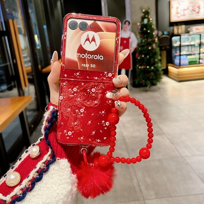 适用摩托罗拉razr50手机壳motorazr50ultra红色碎花raza50u联想小折叠屏moto女款ulta保护套motorolarazr外壳