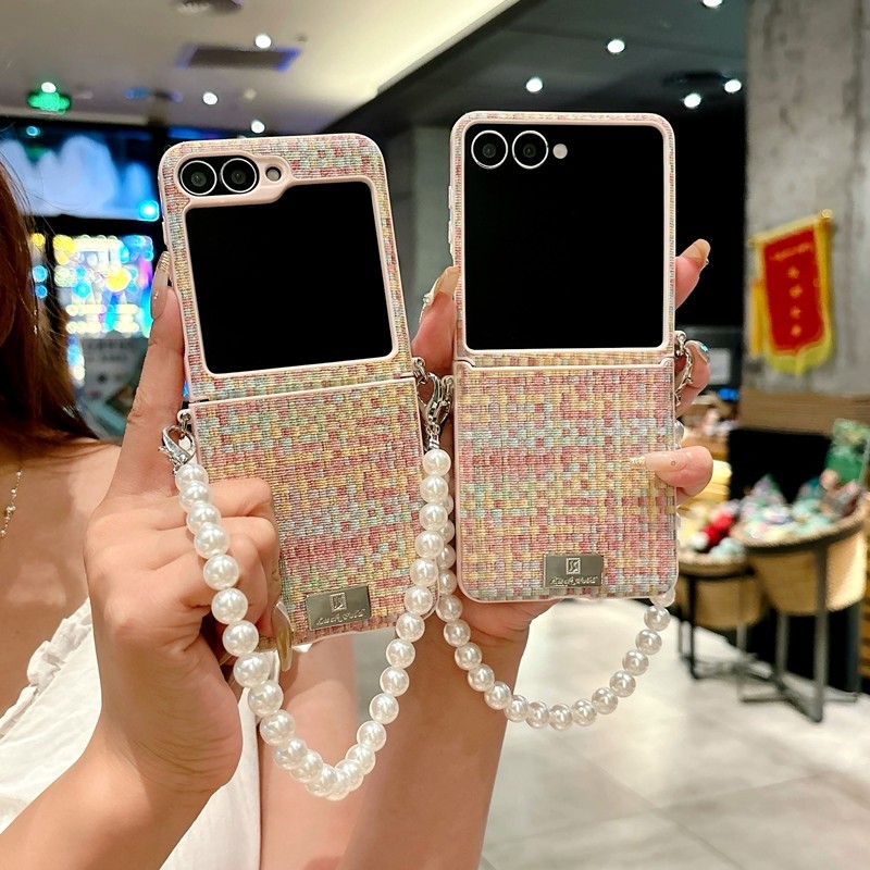 适用三星zflip7手机壳Galaxy中轴全包z七新款外壳flip7fe保护套zflip6编织纹zflip5手提4代小折叠屏4珍珠链条