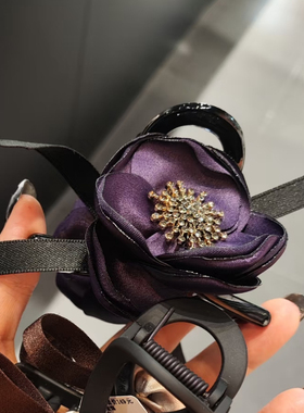 韩国发饰品新款豆家专柜款缎面花朵紫色高级感小众抓夹鲨鱼夹发夹