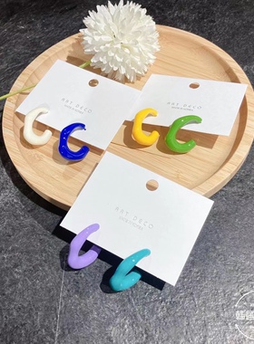 韩国东大门代购2024新款糖果色彩色时尚气质百搭耳圈耳环耳饰女潮