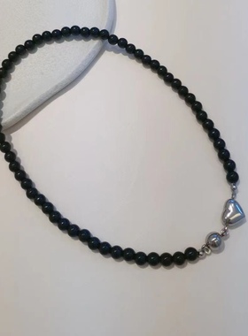 黑色珠珠个性爱心欧美磁吸扣项链