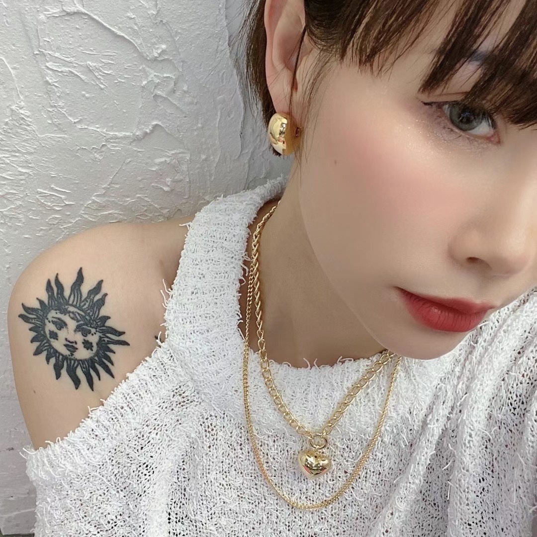 韩国小众金属爱心双层耳钉锁骨链