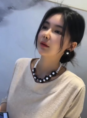 珍珠花朵夸张项链锁骨链耳钉耳环