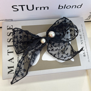 韩国东大门新款发饰纱质蝴蝶结珍珠高级感气质百搭弹夹发夹头饰女