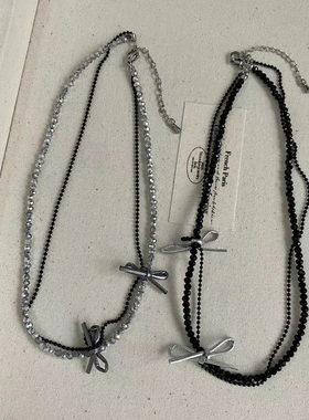 双层链条蝴蝶结甜美ins叠戴项链