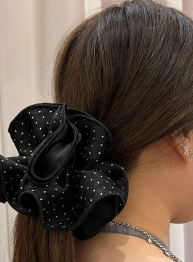 韩国东大门Trois de LEI新款黑色褶皱波点慵懒风百搭发圈大肠圈女