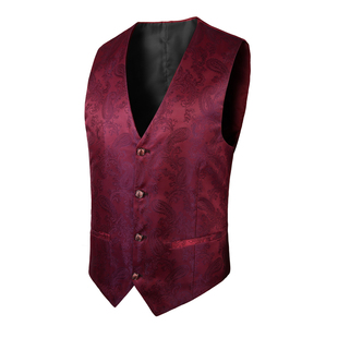 2025新款高档提花西装领马甲无袖背心台球服魔术师马甲服务生马甲