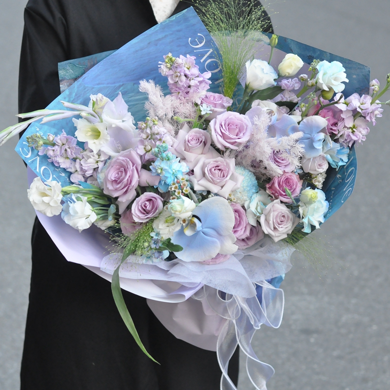 紫色玫瑰混搭花束生日韩式女花束男士送花长沙花店鲜花速递同城送