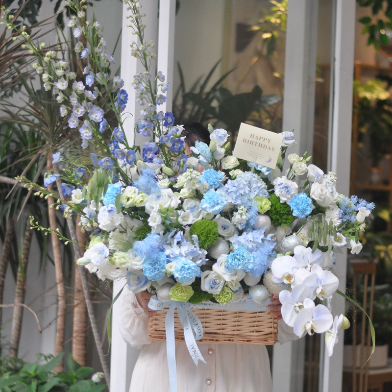 长沙花店大花篮礼蓝桌面开业高端鲜花速递领导长辈生日上门情人节