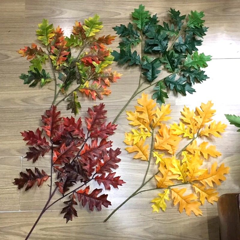 仿真橡树叶子橡叶红色过胶树叶假树配件diy花材配件绢花假叶子