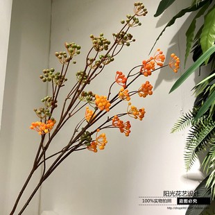 仿真海棠果 浆果小果实花 沙棘果枝客厅酒店装饰花假树枝干橘色