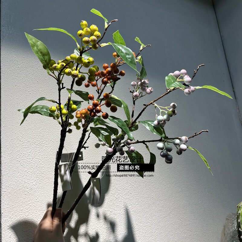 新款浆果仿真石榴小野果蓝莓浆果冬青果圣诞果插花配材手捧花果子