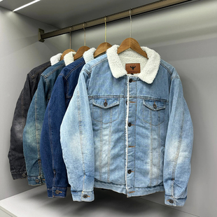 日单！内里仿羊羔绒秋冬季男士休闲百搭翻领牛仔夹克外套