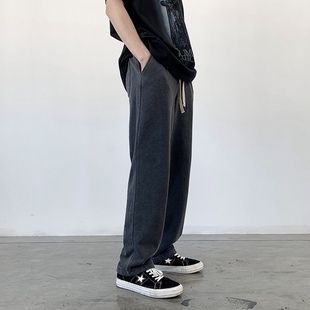 潮牌kanye高街运动纯色直筒长裤男女宽松百搭复古街头休闲卫裤子