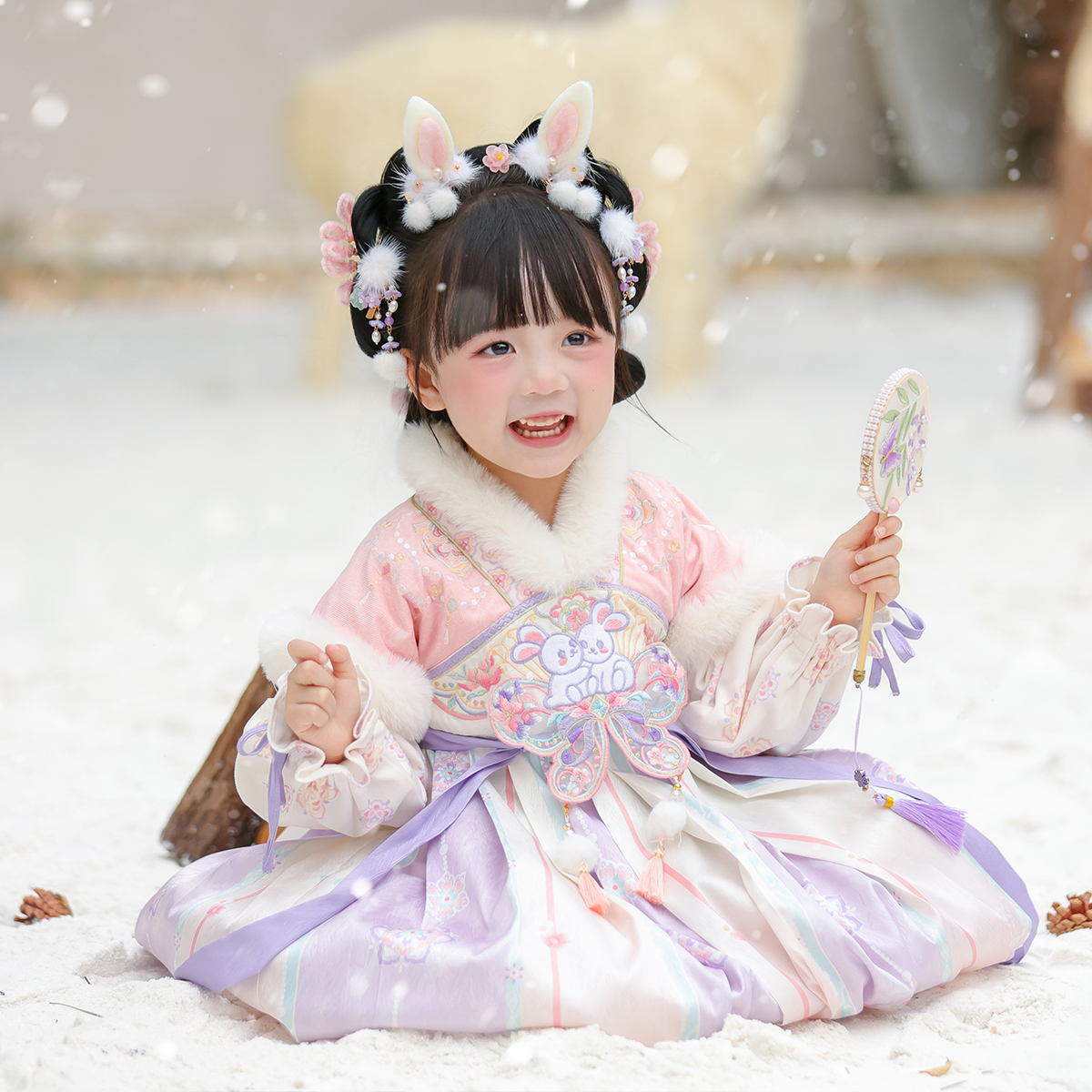 汉服女童2025冬款新款儿童国风仙气加绒公主连衣裙小女孩紫色襦裙