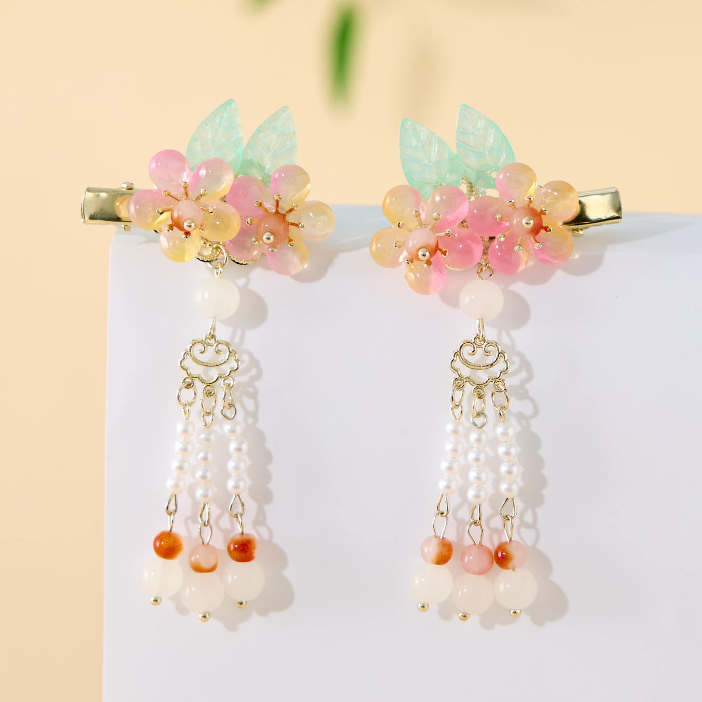 古月家女童汉服古风发饰小女孩搭配仙气襦裙流苏对夹女宝琉璃头饰