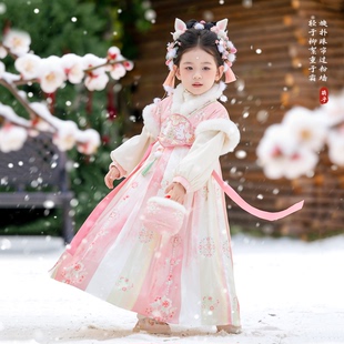 汉服女童冬款 儿童高端仙气古风襦裙小女孩国风加绒连衣裙 2025新款