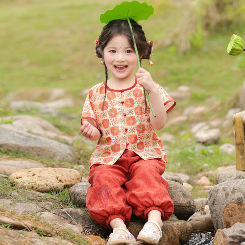 儿童新中式国风唐褙子套装两件套
