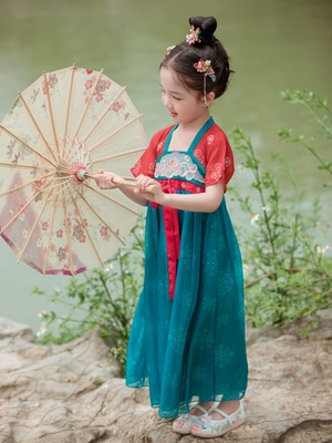 汉服女童夏装儿童高端超仙古装连衣裙中国风唐装小女孩古筝表演服