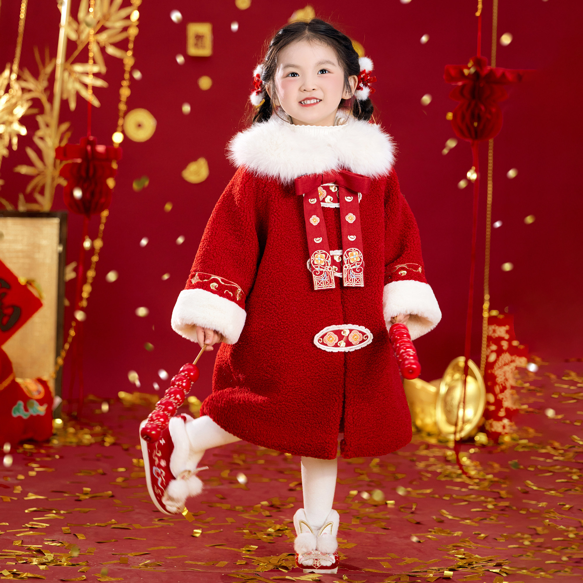 汉服女童2025冬款儿童保暖中长款毛毛加厚外套棉服女宝国风拜年服,童装/婴儿装/亲子装,汉服,淘宝优惠券,粉丝福利购,淘宝优惠卷